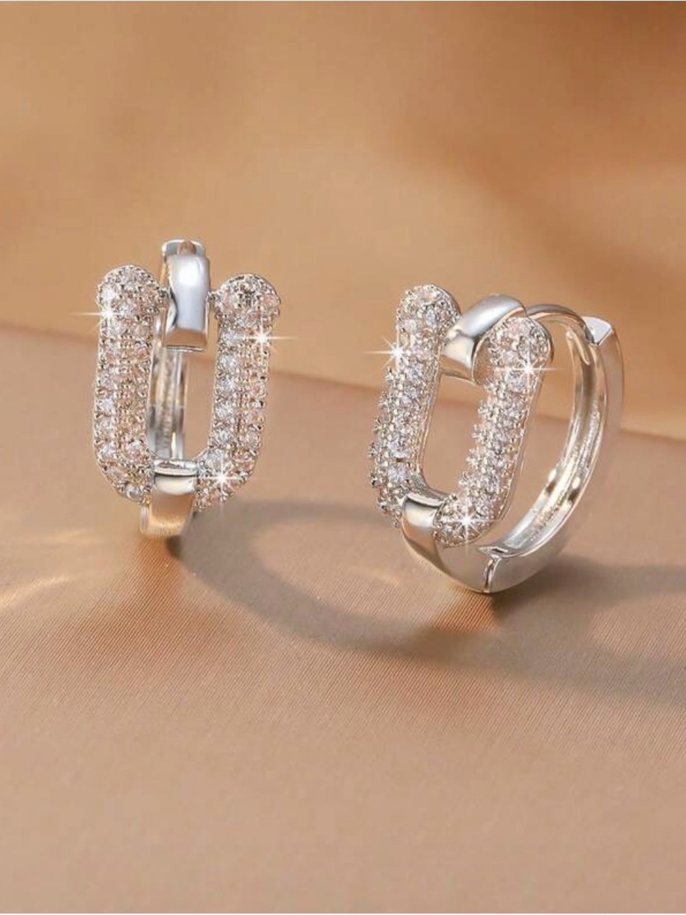 Western Horseshoe Design Earrings Silver Crystal Hoop Earrings - Sparkling